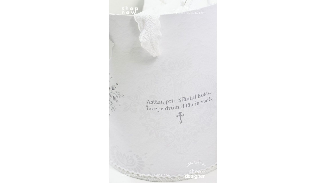 Trusou de botez alb cu gri si dantela bumbac brodata Fulg de Nea 1